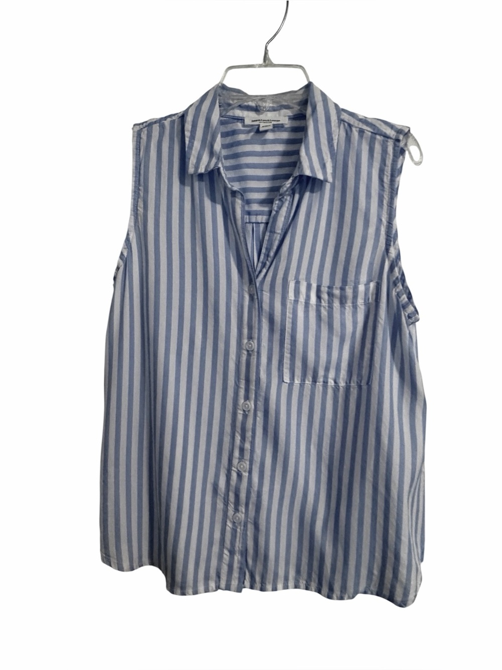 beachlunchlounge Sleeveless Blue and White Striped Button-Up Top - S